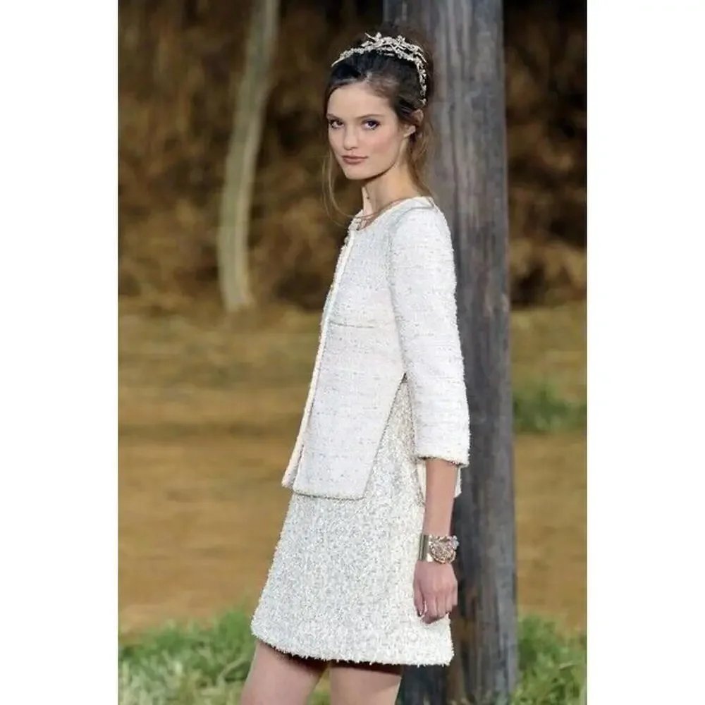 2010 CHANEL 10P Tweed Pink JACKET BRADED TRIM CC buttons FR-38